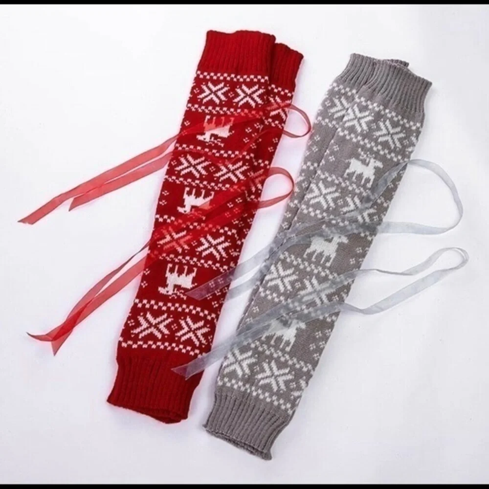 Gray Fair Isle Knit Over The Knee Leg Warmers Cozy Winter Lounge Socks NWT